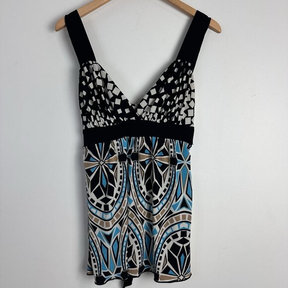 VTG Y2K Speechless Babydoll Top Black Blue Brown Abstract Print W/ Ties Large - Picture 1 of 11